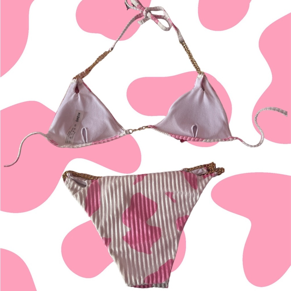 Shein | Pink & white cow print gold chain bikini! - Picture 2 of 2